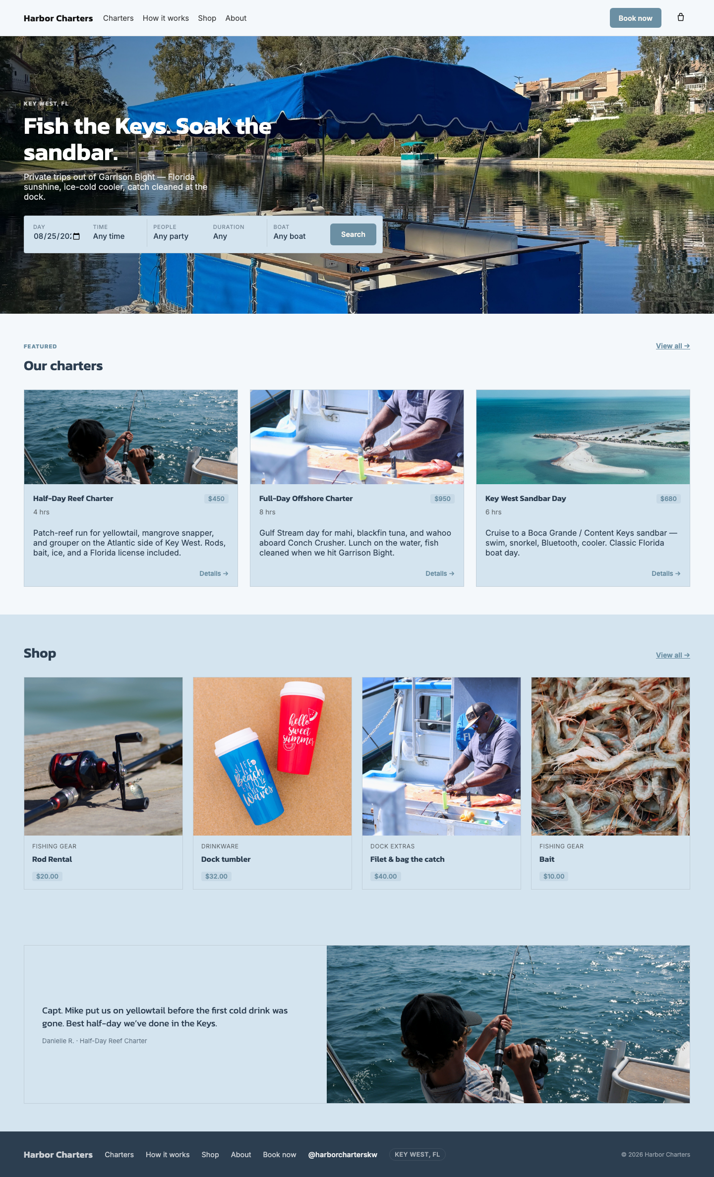 Charter template — fishing charter home page