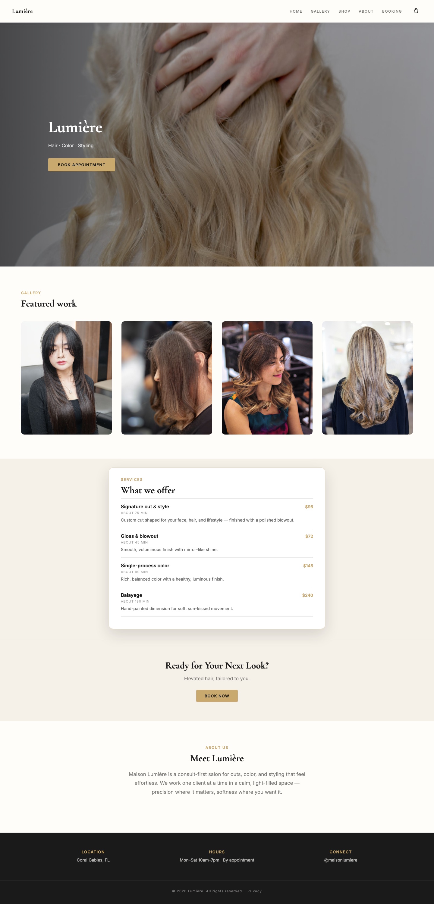 Luxe template — hair salon home page